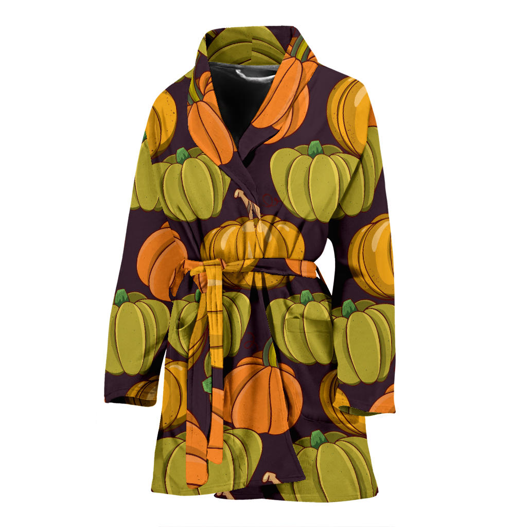 Pumpkin Pattern Print Design A01 Women Bathrobe