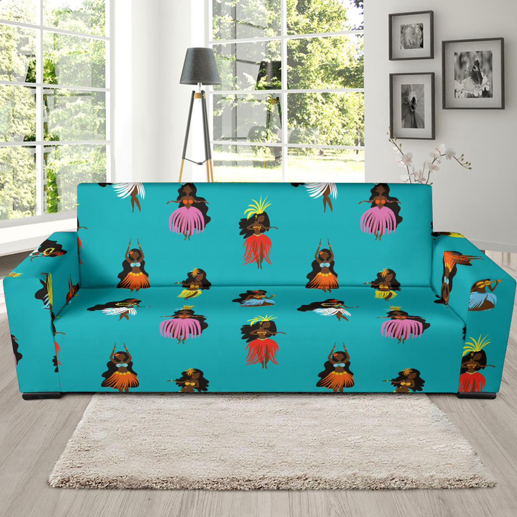 Hula Dancers Pattern Print Design 04 Sofa Slipcover