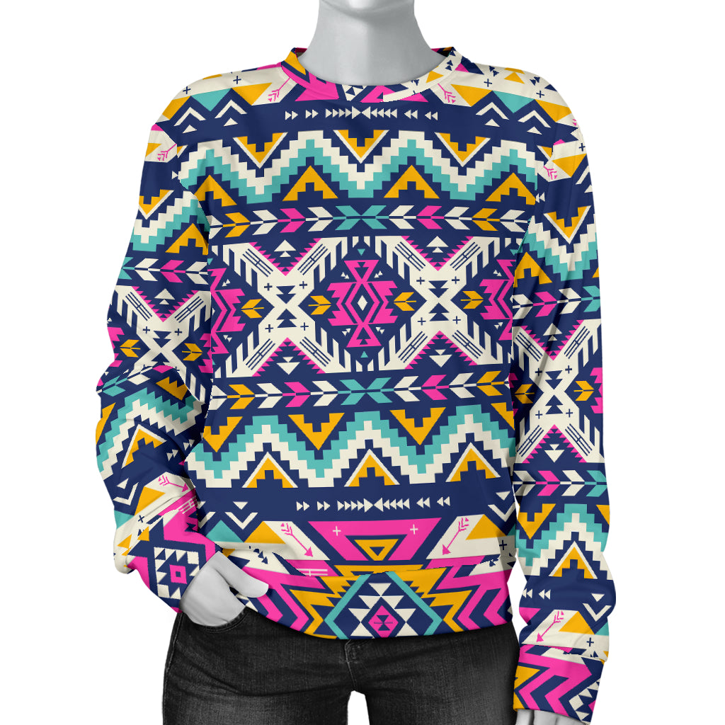 Aztec Pink Geometric Print Pattern Women Long Sleeve Sweatshirt