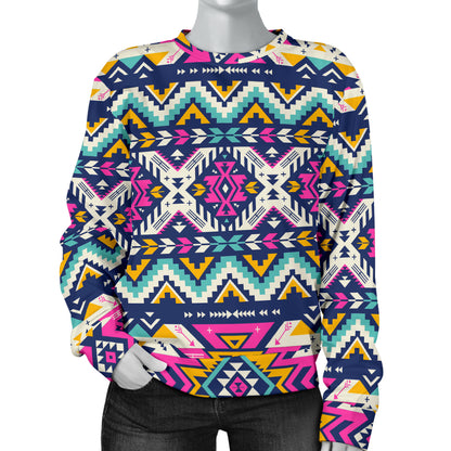 Aztec Pink Geometric Print Pattern Women Long Sleeve Sweatshirt