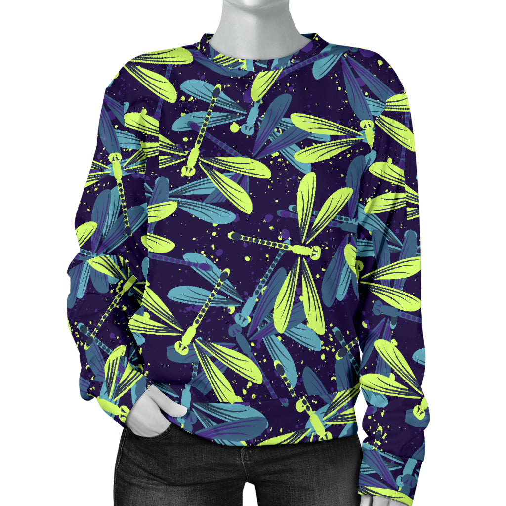 Dragonfly Lime Blue Print Pattern Women Long Sleeve Sweatshirt