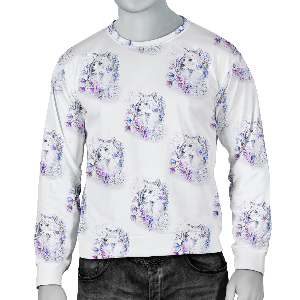 Wolf with Flower Print Design Men Long Sleeve Sweatshirt