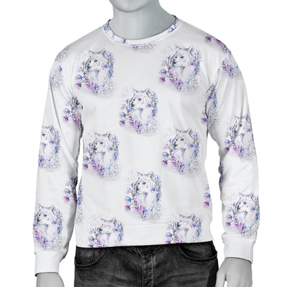 Wolf with Flower Print Design Men Long Sleeve Sweatshirt
