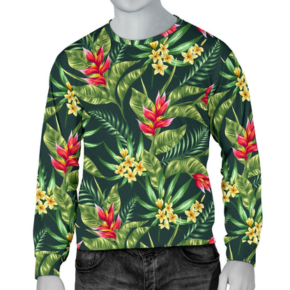 Tropical Folower Red Heliconia Print Men Long Sleeve Sweatshirt