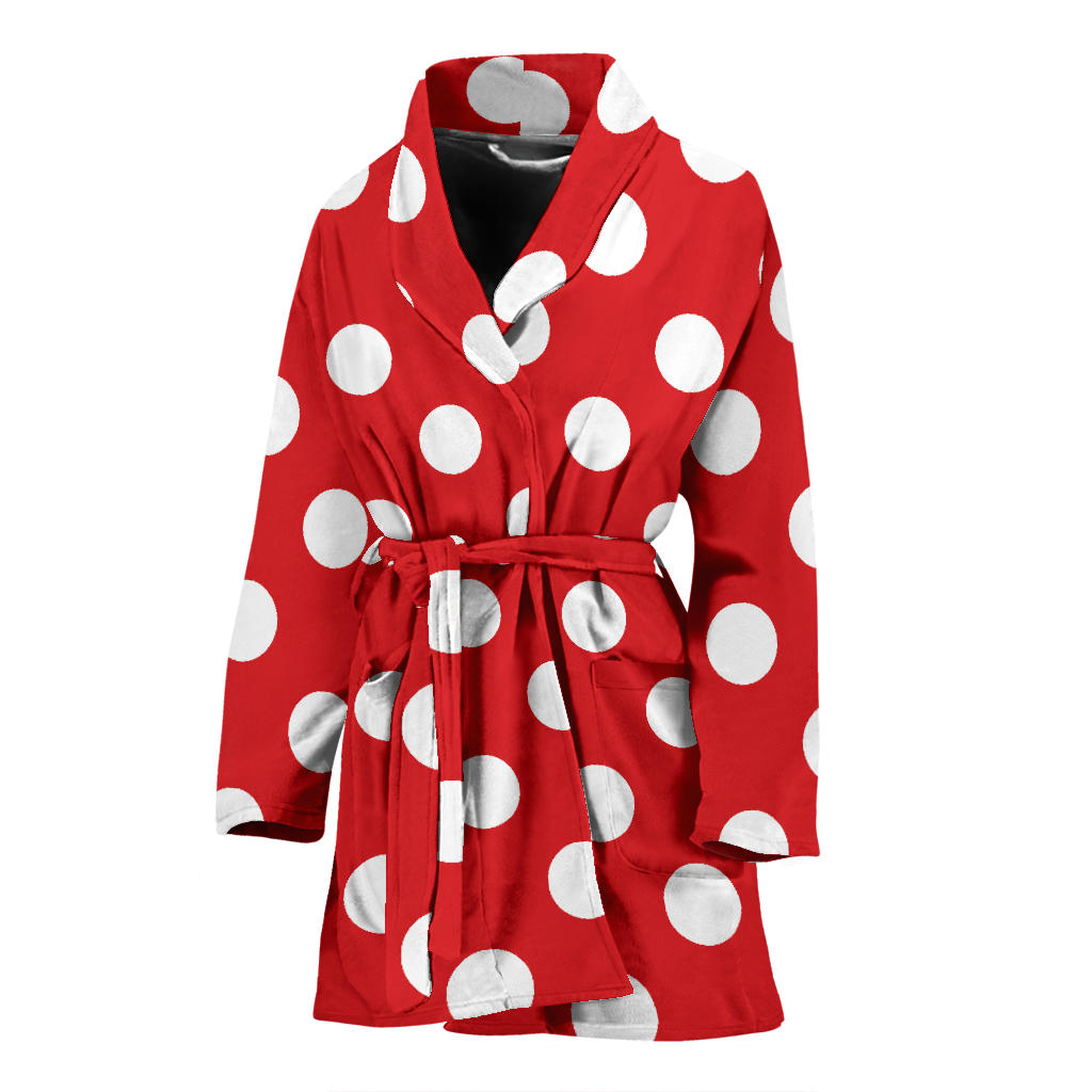 Polka Dot Red Pattern Print Design 04 Women Bathrobe