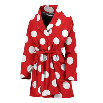 Polka Dot Red Pattern Print Design 04 Women Bathrobe