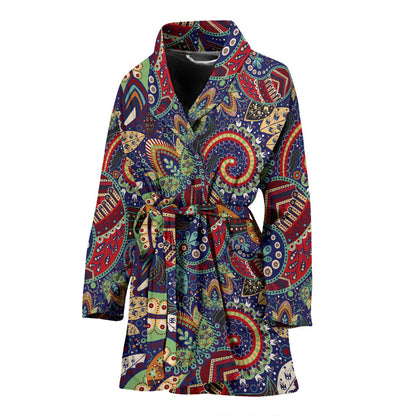 Paisley Boho Pattern Print Design A03 Women Bathrobe