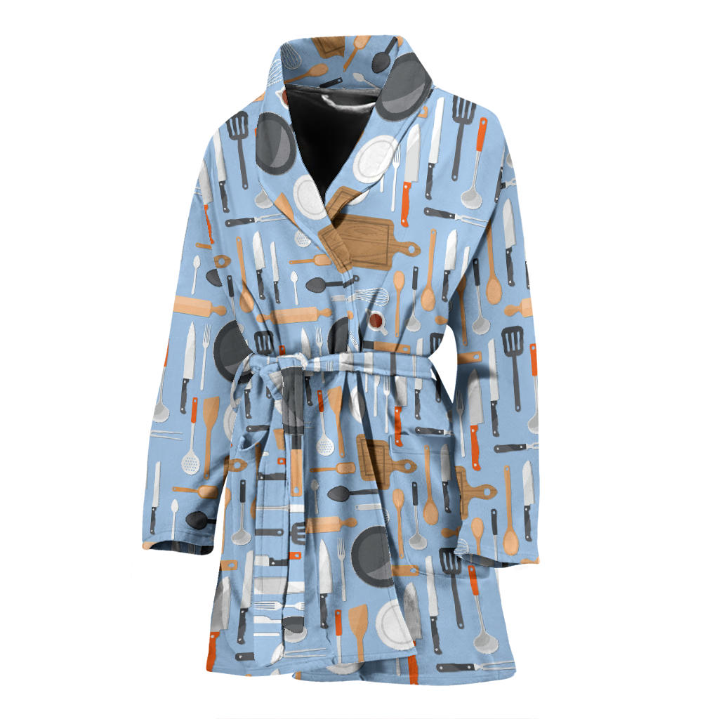 Cooking Kitchen Tools Pattern Print Design 02 Women Bathrobe