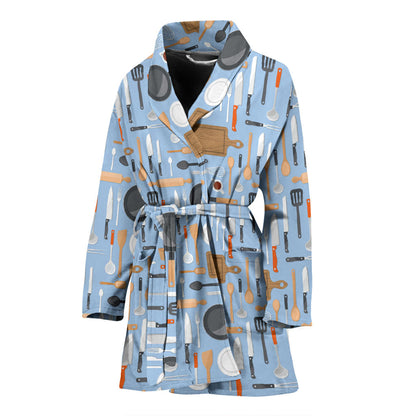 Cooking Kitchen Tools Pattern Print Design 02 Women Bathrobe