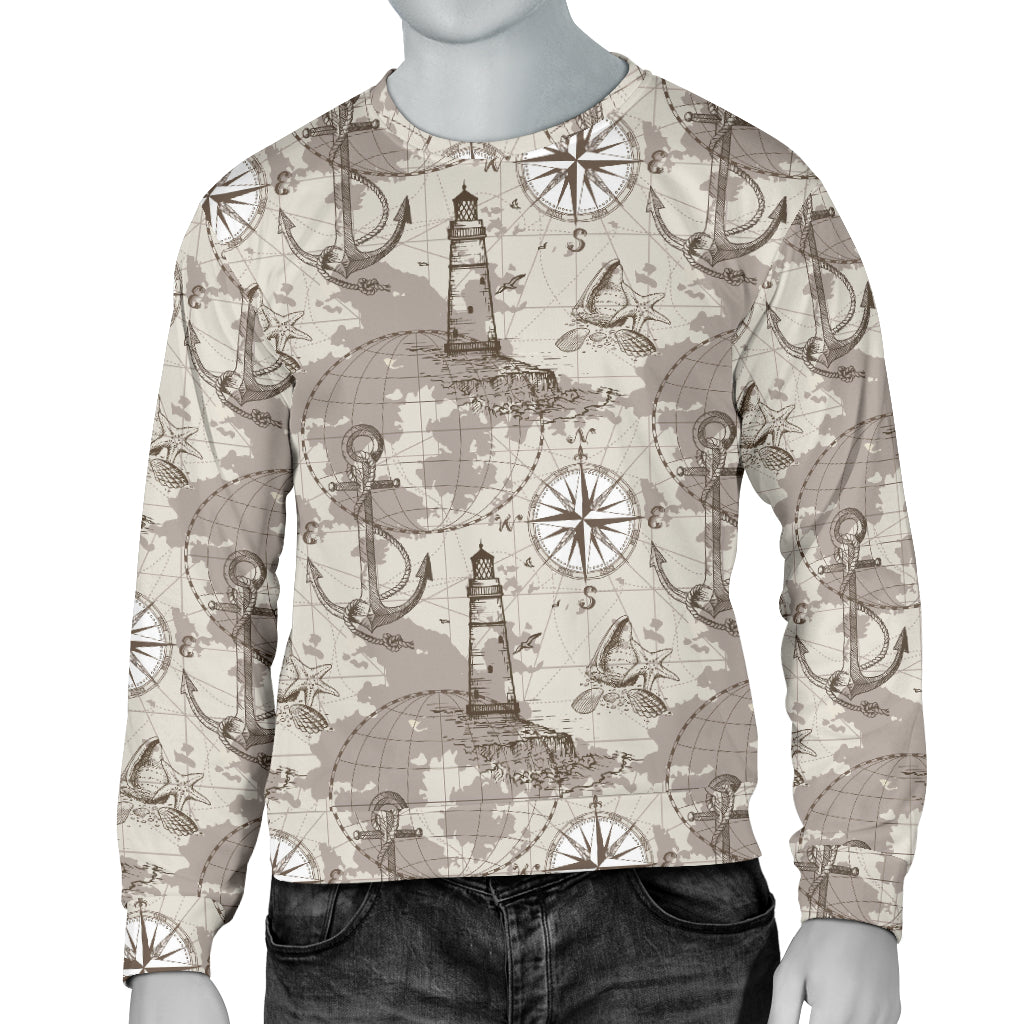 Nautical Map Design Themed Print Men Long Sleeve Sweatshirt