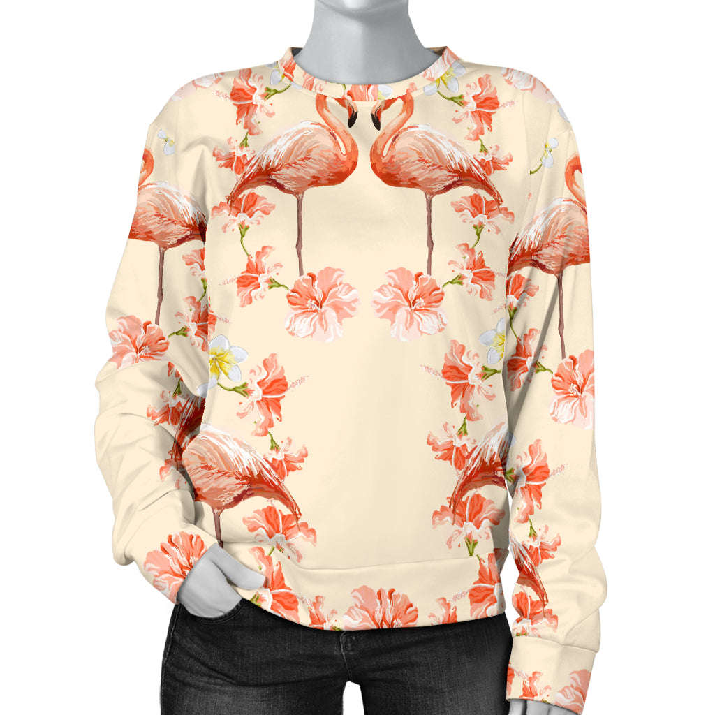 Flamingo Hibiscus Print Pattern Women Long Sleeve Sweatshirt