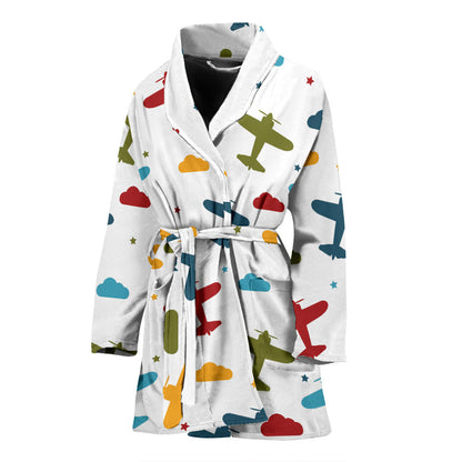 Airplane Pattern Print Design 06 Women Bathrobe