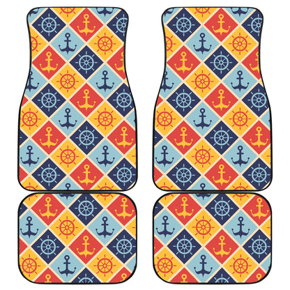 Nautical Pattern Design Themed Print Car Floor Mats Front Back