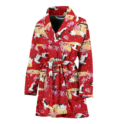 Crane Pattern Print Design 04 Women Bathrobe