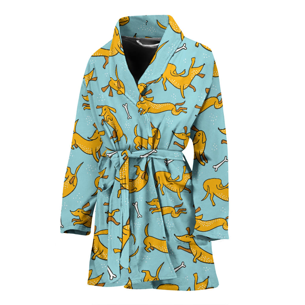 Dachshund Pattern Print Design 08 Women Bathrobe