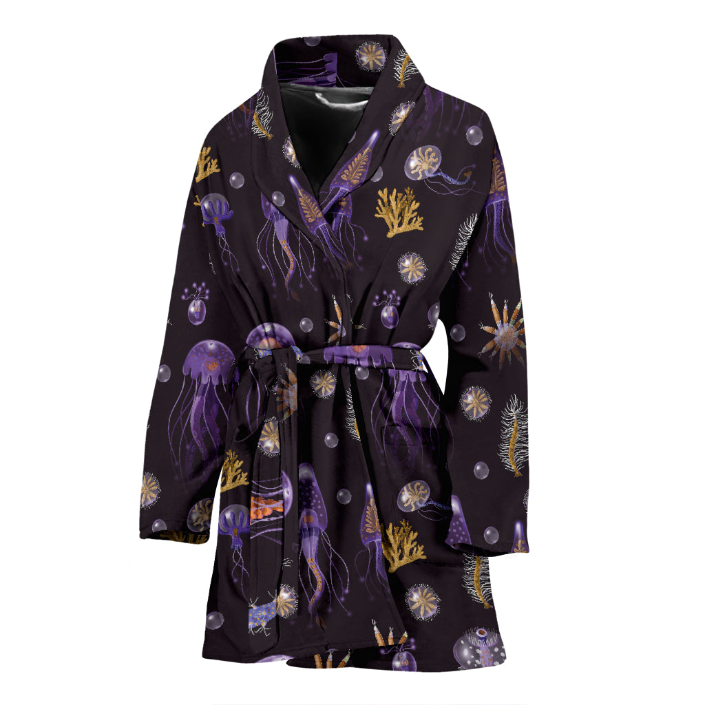 Seaweed With Jelly Fish Print Design LKS305 Women Bathrobe