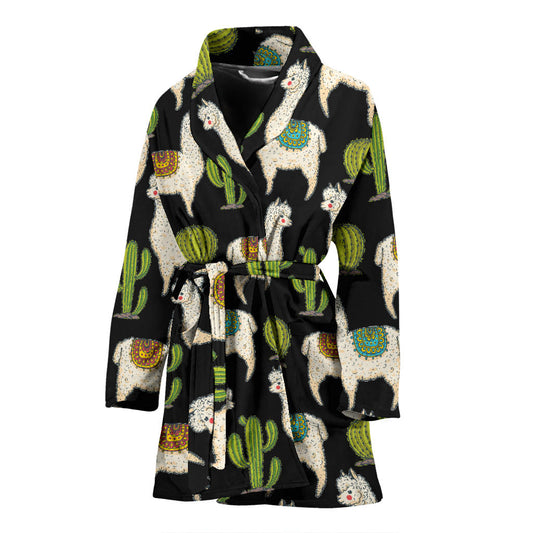 Alpaca Cactus Pattern Print Design 07 Women Bathrobe