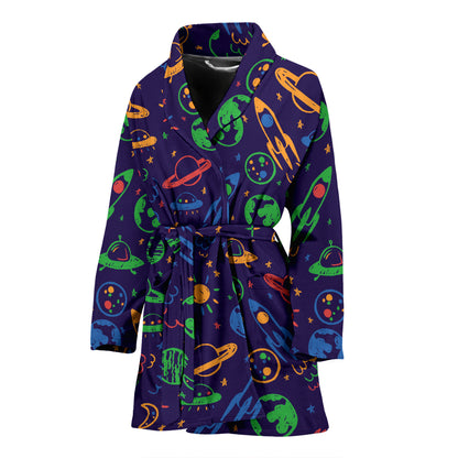 UFO Space Rocket Print Design LKS302 Women Bathrobe