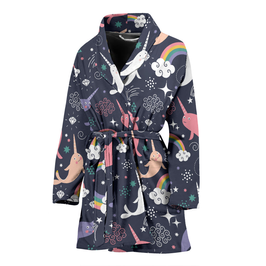 Narwhal Pattern Print Design 01 Women Bathrobe