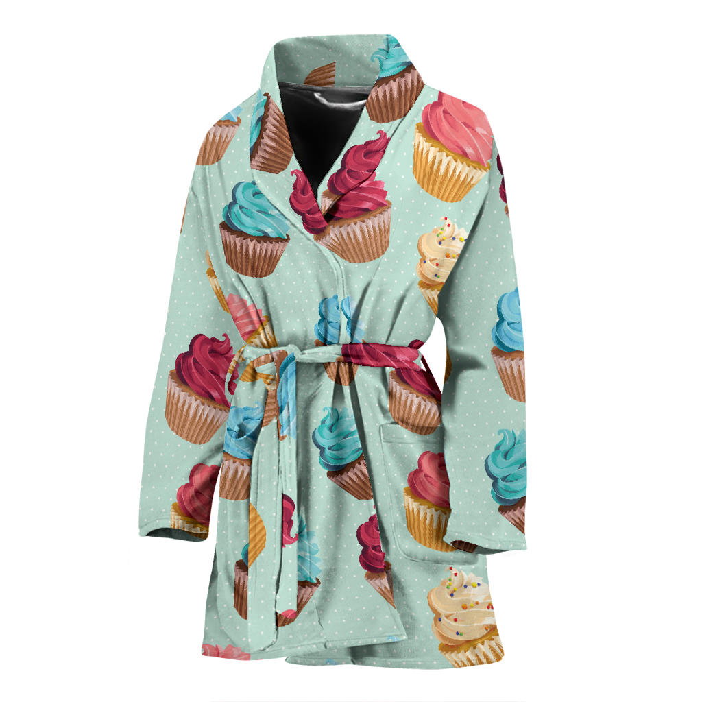 Cupcake Pattern Print Design 01 Women Bathrobe