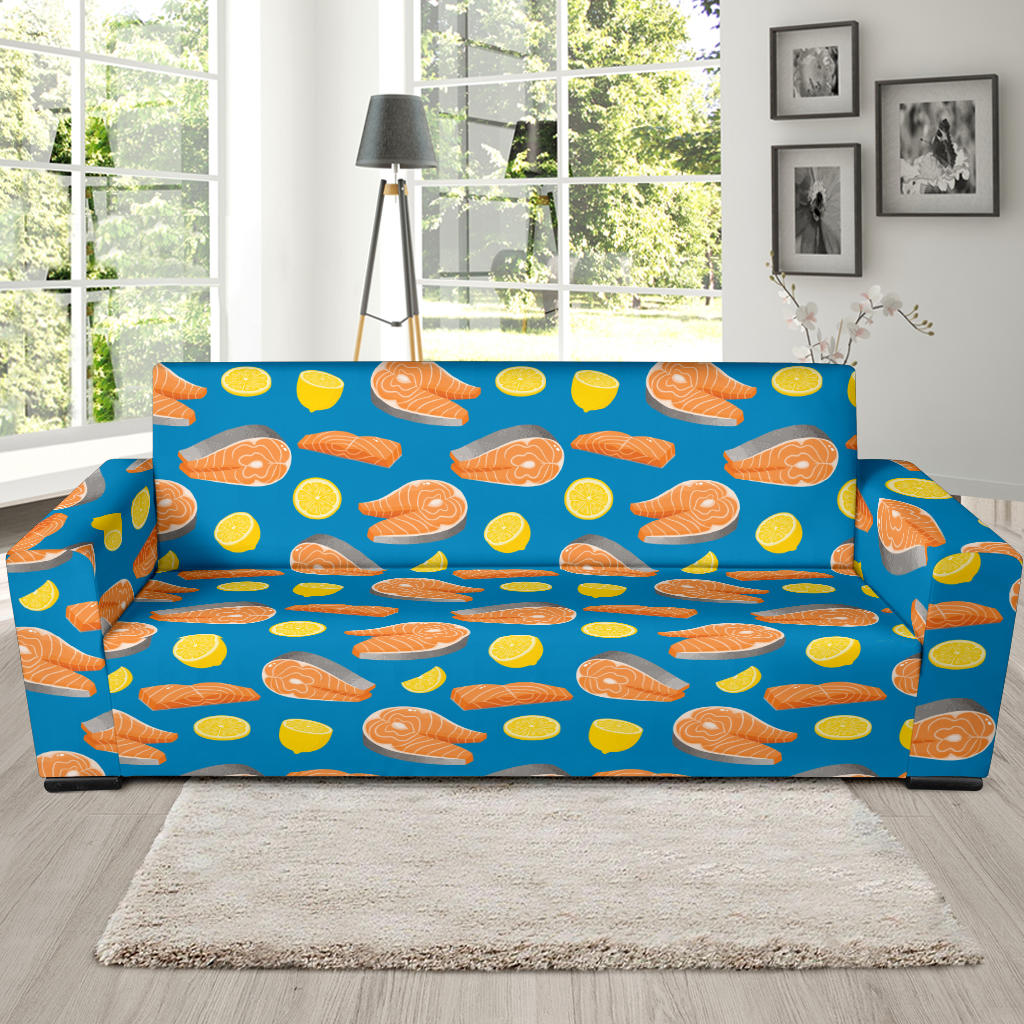 Salmon Steak With Lemon Print Design LKS308 Sofa Slipcover