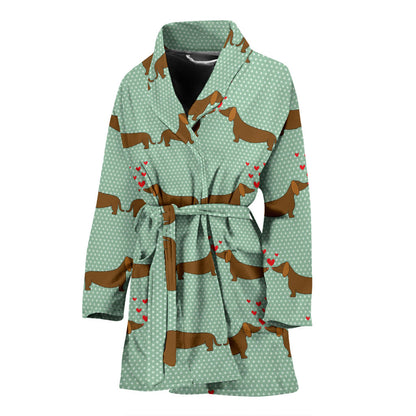 Dachshund Pattern Print Design 02 Women Bathrobe