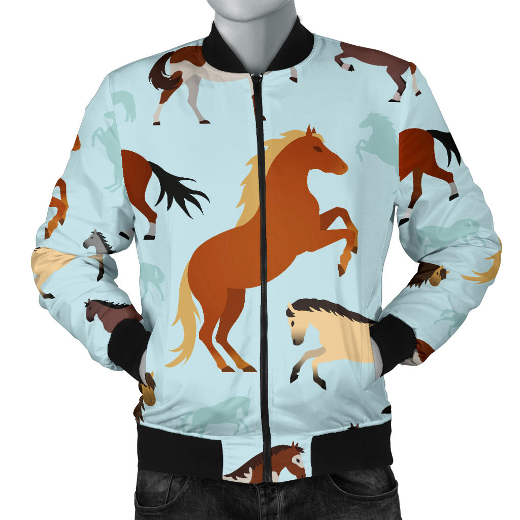 Horse Cute Themed Pattern Print Men Bomber Jacket