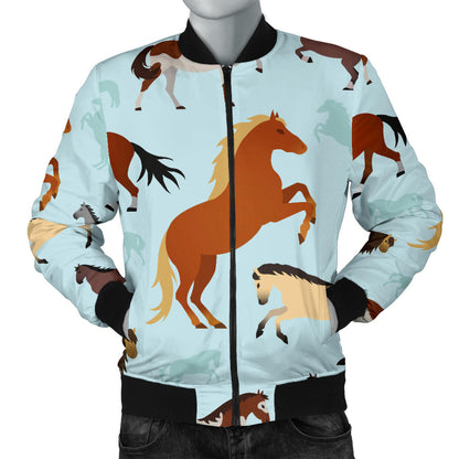 Horse Cute Themed Pattern Print Men Bomber Jacket