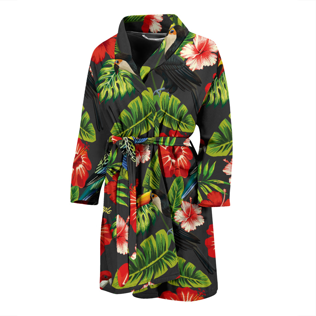 Hibiscus Red With Parrotprint Design LKS303 Men Bathrobe