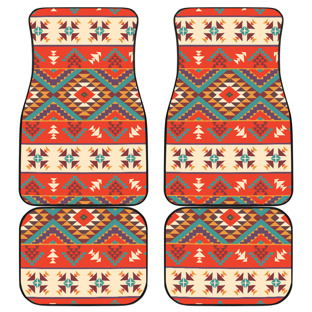 Aztec Red Print Pattern Car Floor Mats Front Back