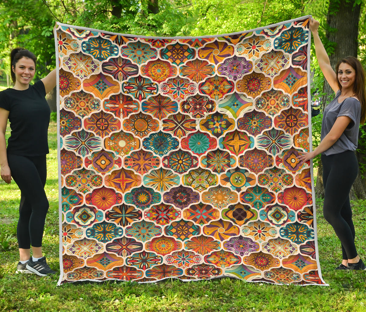 Mandala Mosaic Themed Design Print Quilt Bedspread