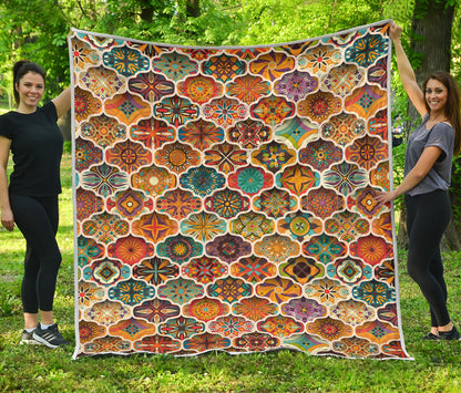 Mandala Mosaic Themed Design Print Quilt Bedspread