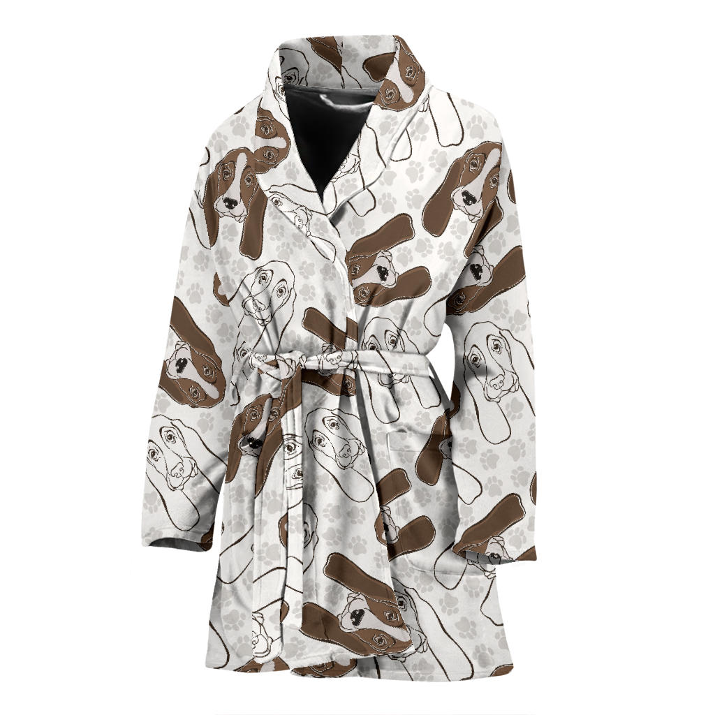Basset Hound Pattern Print Design 01 Women Bathrobe