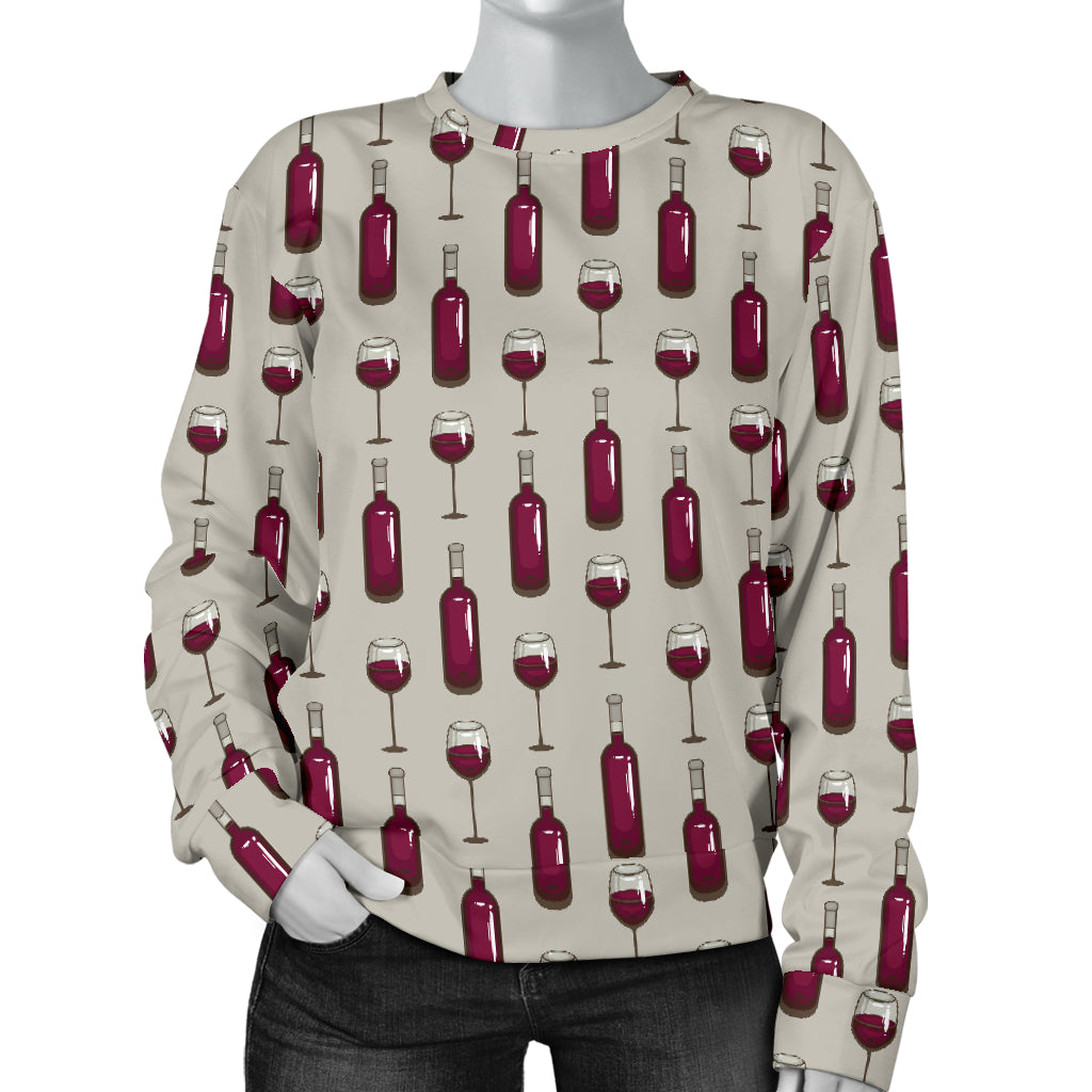 Wine Bottle Pattern Print Women Long Sleeve Sweatshirt
