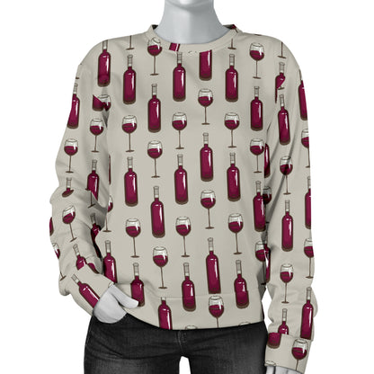 Wine Bottle Pattern Print Women Long Sleeve Sweatshirt