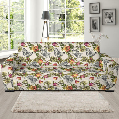 Butterfly Flower Pattern Print Design 06 Sofa Slipcover