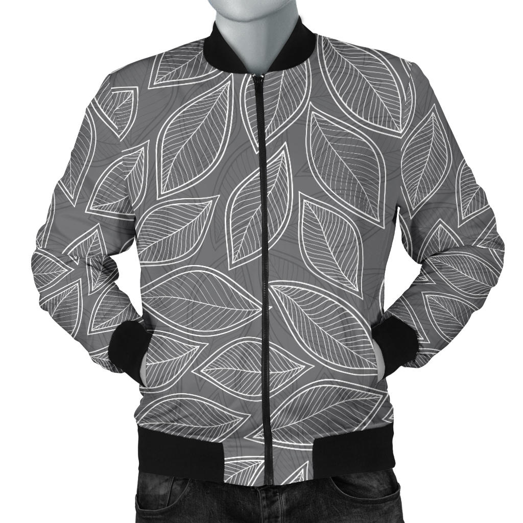 Elm Leave Grey Print Pattern Men Bomber Jacket