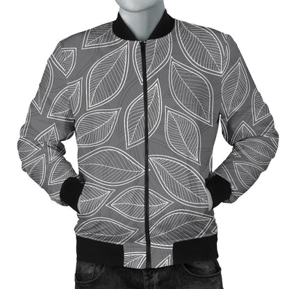 Elm Leave Grey Print Pattern Men Bomber Jacket