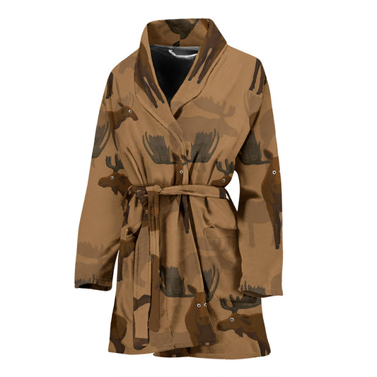 Moose Pattern Print Design 03 Women Bathrobe