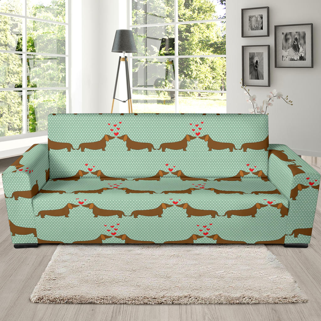 Dachshund Pattern Print Design 02 Sofa Slipcover