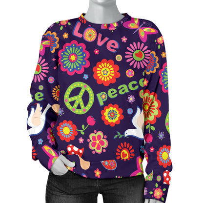 Flower Power Peace Design Print Women Long Sleeve Sweatshirt