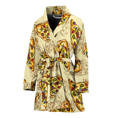 Pizza Pattern Print Design A01 Women Bathrobe