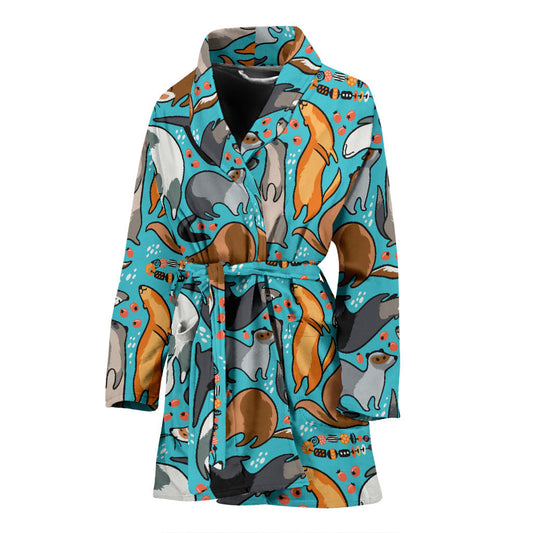 Ferret Pattern Print Design 03 Women Bathrobe