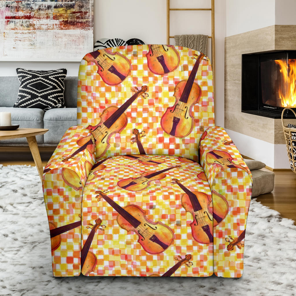 Violin Pattern Print Design 03 Recliner Slipcover with Pocket