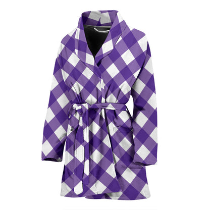 Gingham Purple Pattern Print Design 03 Women Bathrobe