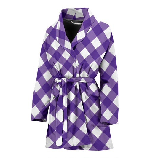 Gingham Purple Pattern Print Design 03 Women Bathrobe