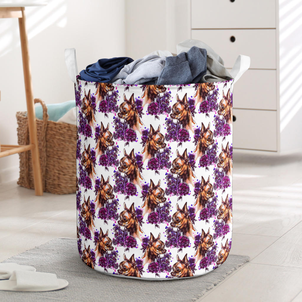 Chihuahua Purple Floral Laundry Basket