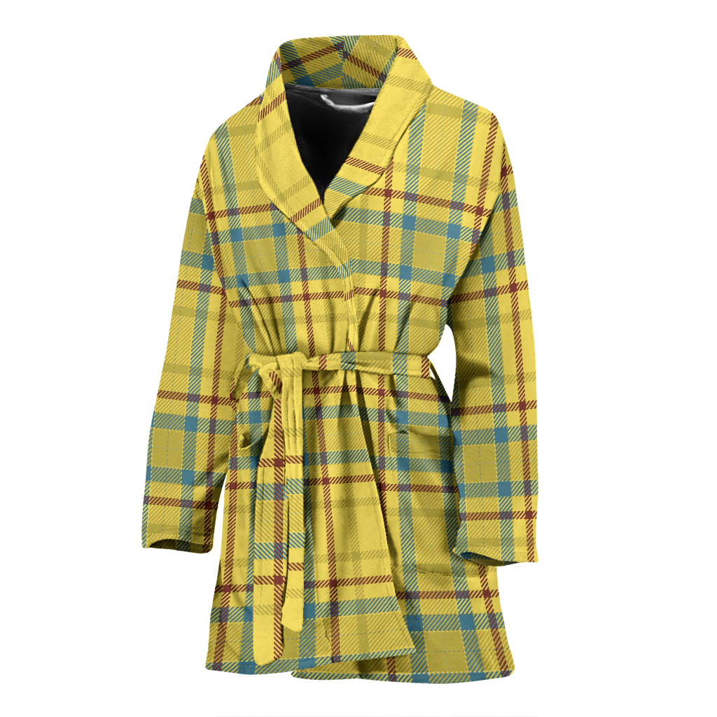 Tartan Yellow Print Design LKS301 Women Bathrobe