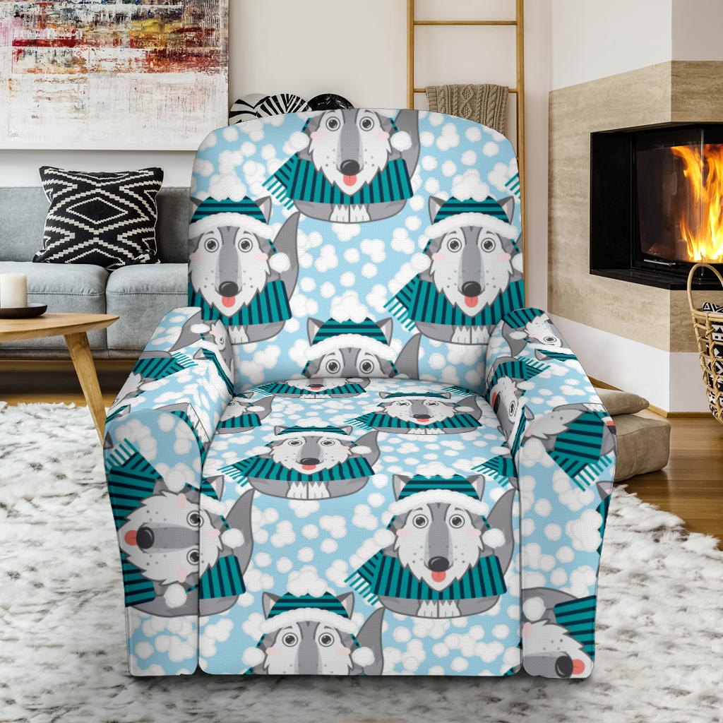 Alaskan Malamute Pattern Print Design 01 Recliner Slipcover with Pocket