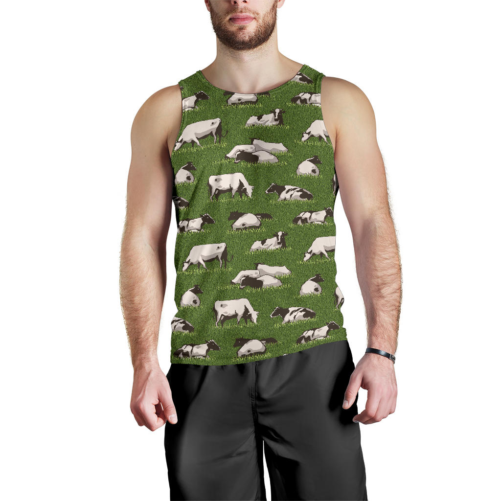 Cow on Grass Print Pattern Men Tank Top